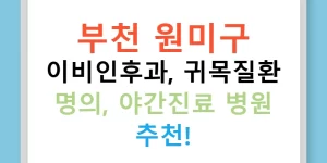 부천 원미구 이비인후과, 귀목질환 명의, 야간진료 병원 추천!