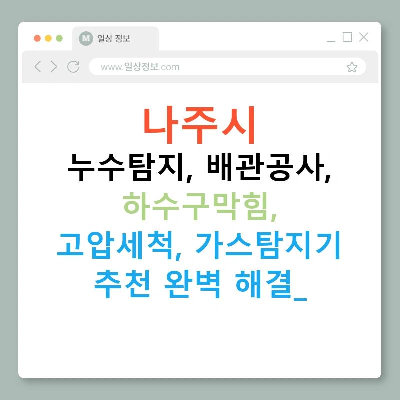 나주시 누수탐지, 배관공사, 하수구막힘, 고압세척, 가스탐지기 추천 완벽 해결!