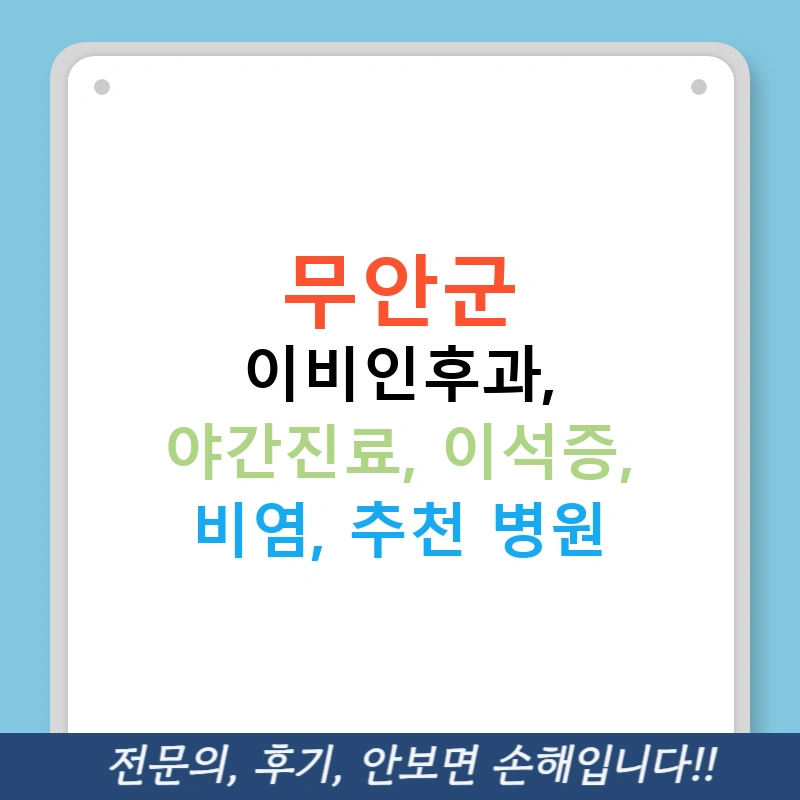무안군 이비인후과, 야간진료, 이석증, 비염, 추천 병원