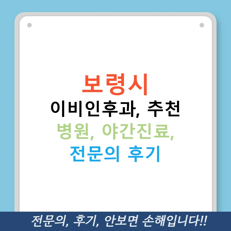 보령시 이비인후과, 추천 병원, 야간진료, 전문의 후기