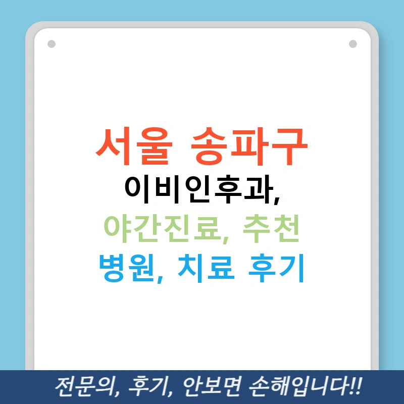 서울 송파구 이비인후과, 야간진료, 추천 병원, 치료 후기