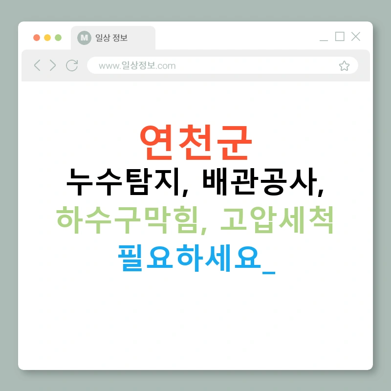 연천군 누수탐지, 배관공사, 하수구막힘, 고압세척 필요하세요?