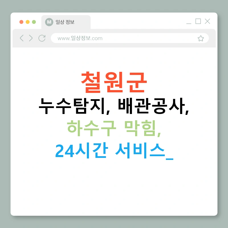 철원군 누수탐지, 배관공사, 하수구 막힘, 24시간 서비스!