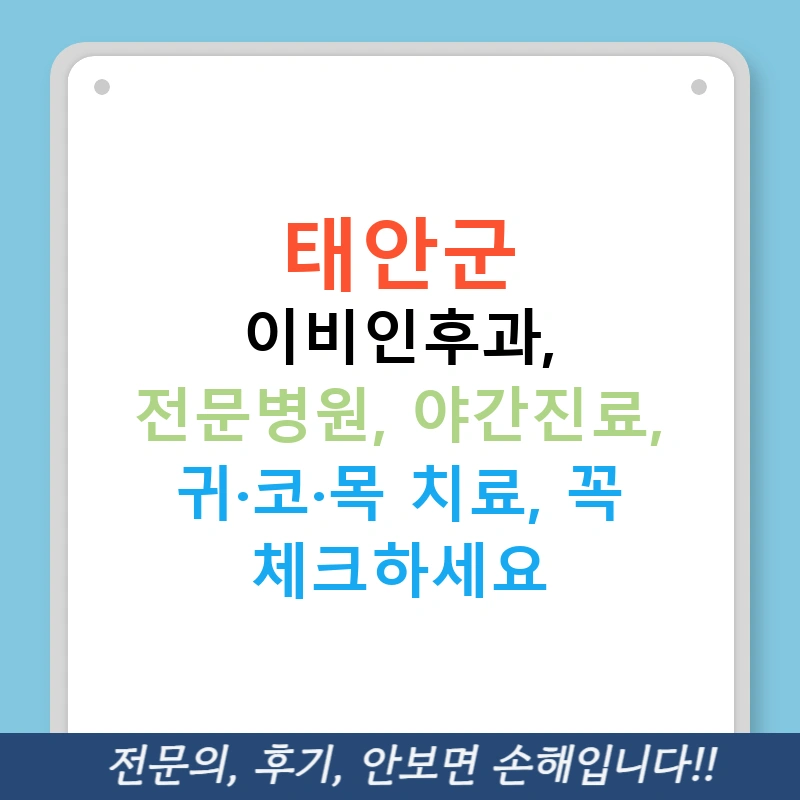 태안군 이비인후과, 전문병원, 야간진료, 귀·코·목 치료, 꼭 체크하세요