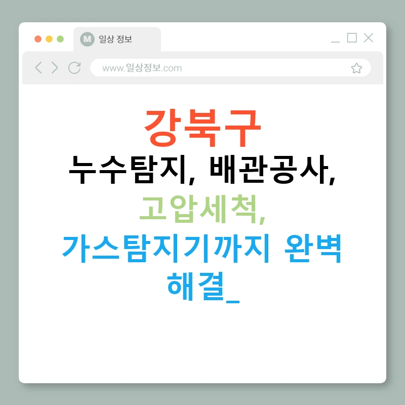 강북구 누수탐지, 배관공사, 고압세척, 가스탐지기까지 완벽 해결!