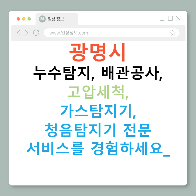 광명시 누수탐지, 배관공사, 고압세척, 가스탐지기, 청음탐지기 전문 서비스를 경험하세요!