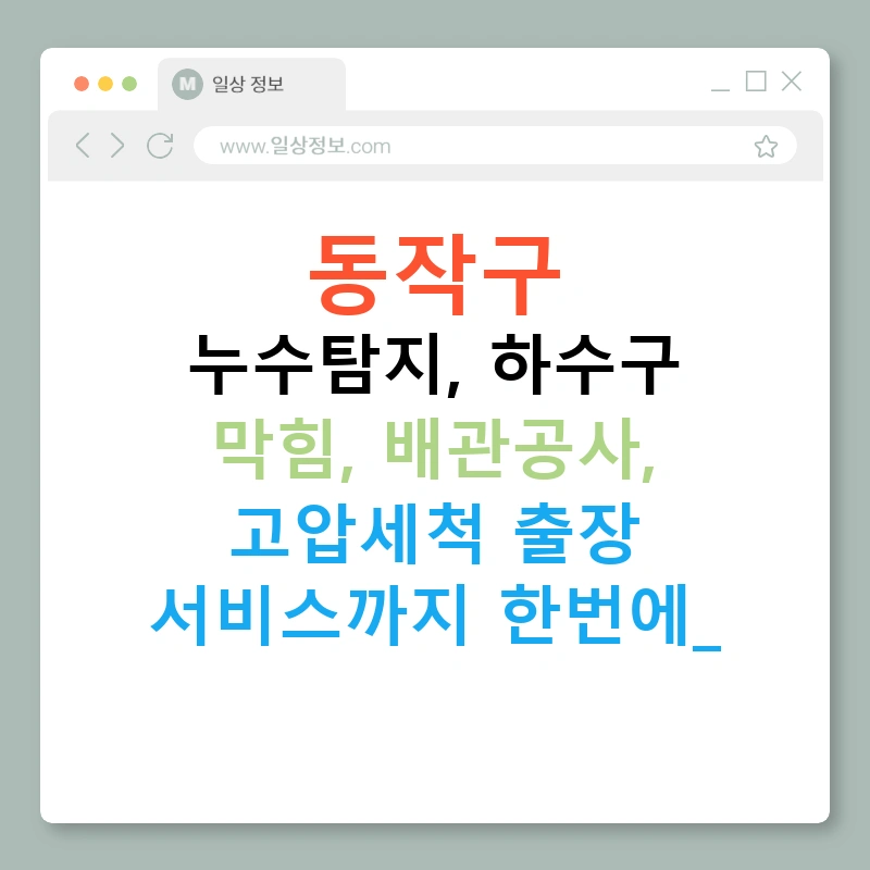 동작구 누수탐지, 하수구 막힘, 배관공사, 고압세척 출장 서비스까지 한번에!