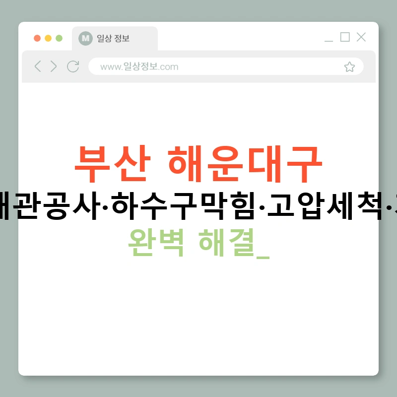 부산 해운대구 누수탐지·배관공사·하수구막힘·고압세척·가스탐지기 완벽 해결!