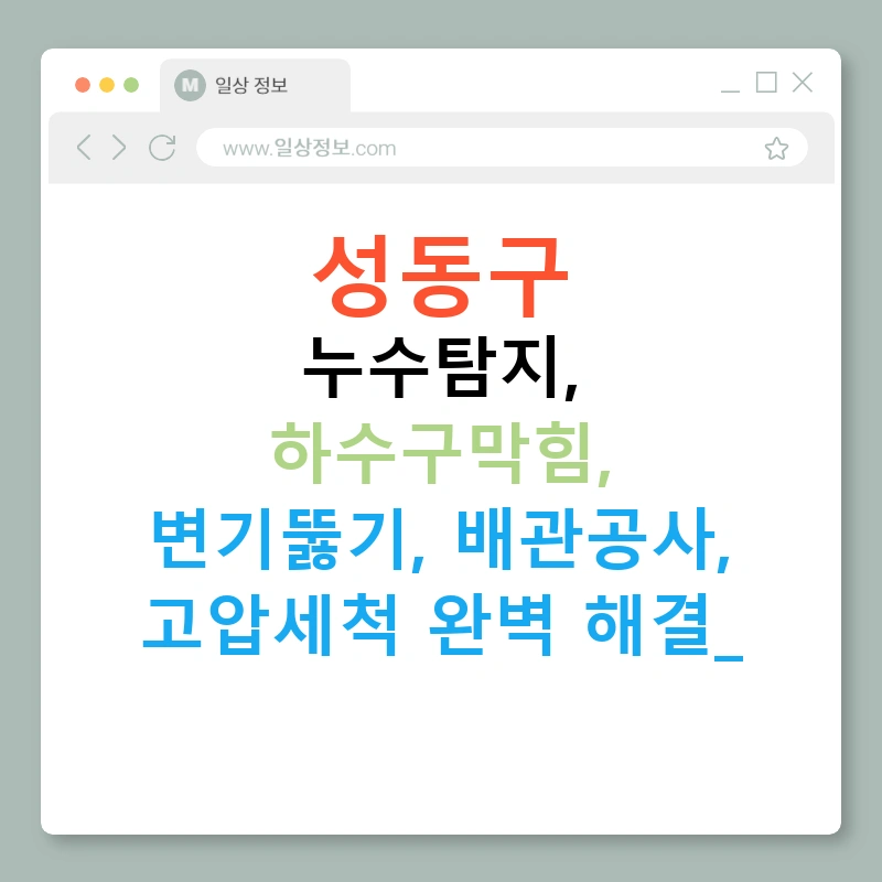 성동구 누수탐지, 하수구막힘, 변기뚫기, 배관공사, 고압세척 완벽 해결!