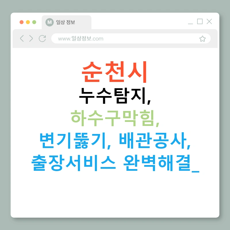 순천시 누수탐지, 하수구막힘, 변기뚫기, 배관공사, 출장서비스 완벽해결!