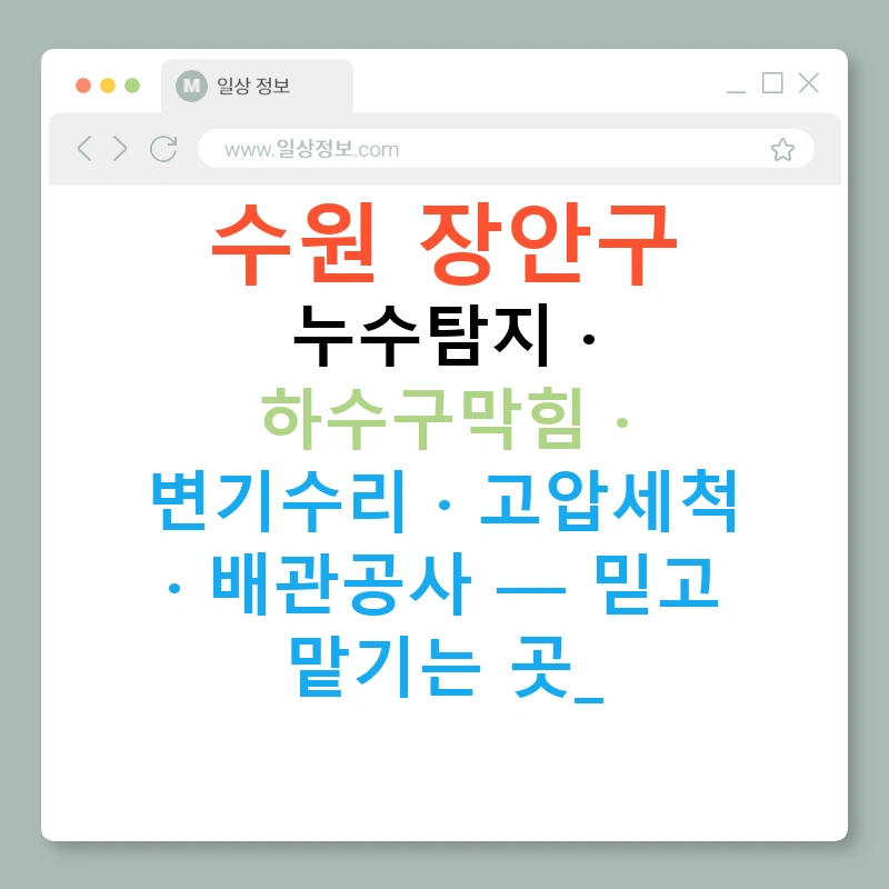 수원 장안구 누수탐지 · 하수구막힘 · 변기수리 · 고압세척 · 배관공사 — 믿고 맡기는 곳!