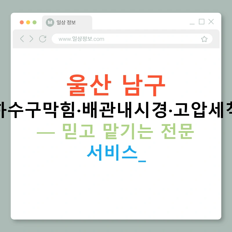 울산 남구 누수탐지·하수구막힘·배관내시경·고압세척·변기뚫기 — 믿고 맡기는 전문 서비스!