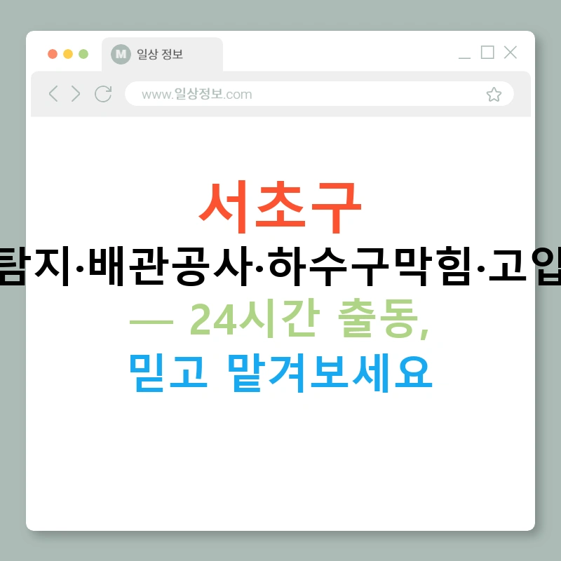 서초구 누수탐지·배관공사·하수구막힘·고압세척 — 24시간 출동, 믿고 맡겨보세요