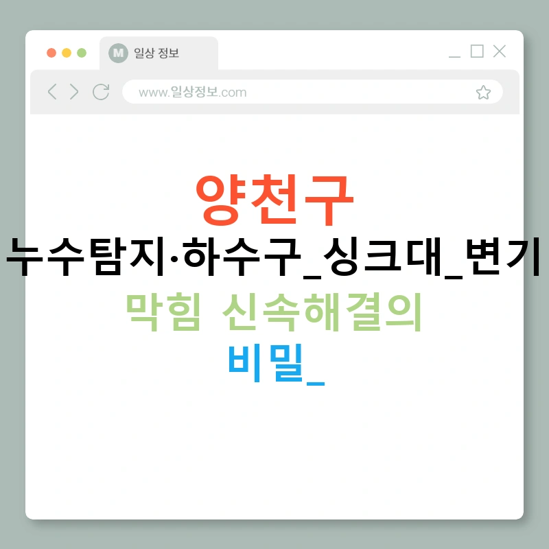 양천구 누수탐지·하수구/싱크대/변기 막힘 신속해결의 비밀!
