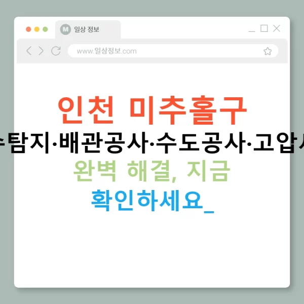 인천 미추홀구 누수탐지·배관공사·수도공사·고압세척 완벽 해결, 지금 확인하세요!